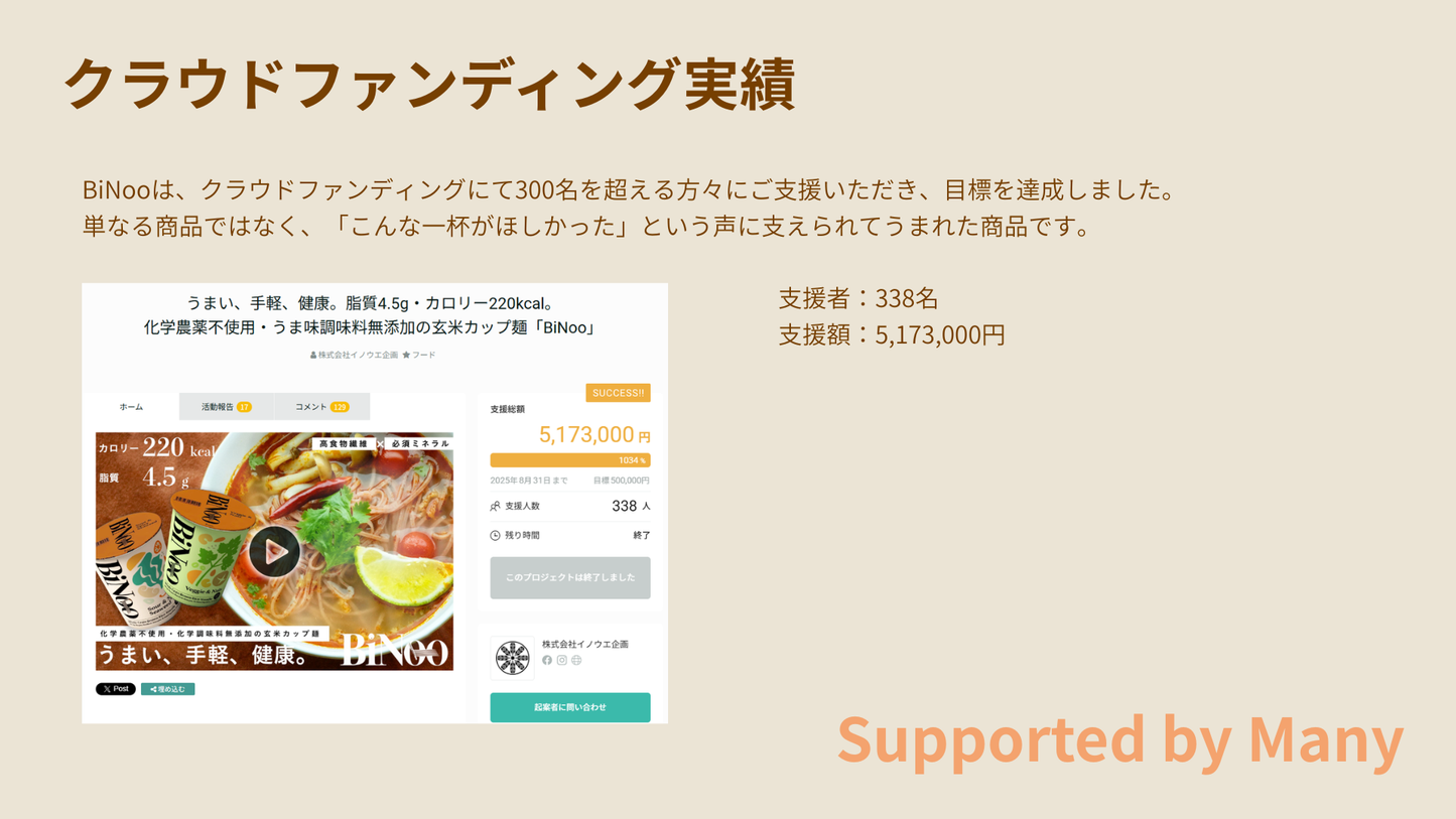 玄米カップ麺BiNoo1箱（8カップ入り）