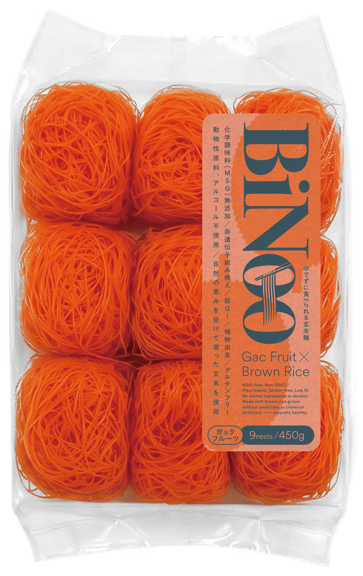 BiNoo 玄米ガックフルーツ麺 450g パッケージ（表）